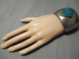 Colossal Vintage Native American Navajo Vivid Blue Turquoise Sterling Silver Bracelet Old Cuff-Nativo Arts