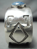 Rare Vintage Native American Navajo Domed Lapis Sterling Silver Geometric Bracelet-Nativo Arts
