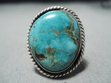 Exquisite Vintage Native American Navajo Pilot Mountain Turquoise Sterling Silver Ring-Nativo Arts
