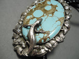 Native American So Huge!! Heavy Men's Navajo #8 Turquoise Sterling Silver Lizard Bolo Tie-Nativo Arts