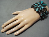 One Of The Best Museum Vintage Native American Navajo Turquoise Sterling Silver Clucter Bracelet-Nativo Arts