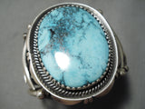 One Of Biggest Best Vintage Native American Navajo Verdy Jake Turquoise Sterling Silver Bracelet-Nativo Arts