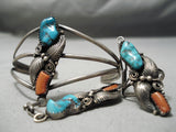 Amazing Vintage Native American Navajo Turquoise Coral Sterling Silver Slave Bracelet Old-Nativo Arts