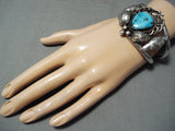 So Intricate!! Vintage Native American Navajo Turquoise Sterling Silver Swirl Bracelet Old-Nativo Arts