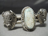 Heavy Thick Vintage Native American Navajo Turquoise Buffalo Sterling Silver Bracelet Old-Nativo Arts