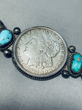 Astounding Vintage Native American Navajo Turquoise & Silver Dollar Sterling Silver Pin-Nativo Arts