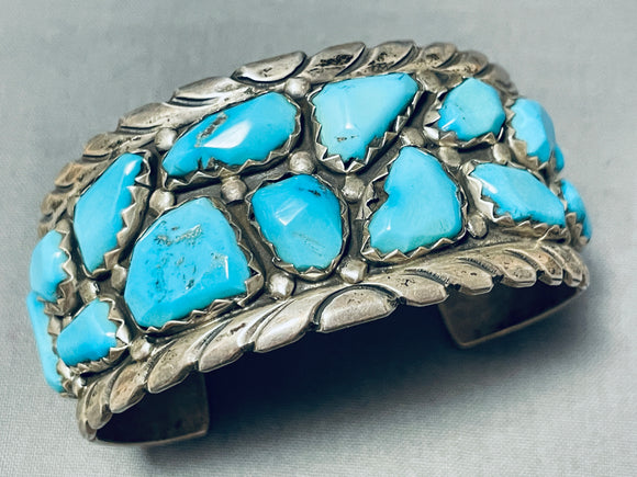 Signed Vintage Native American Navajo Morenci Turquoise Sterling Silver Bracelet-Nativo Arts