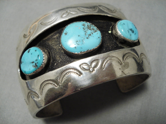 Important Vintage Native American Navajo Persin Turquoise Sterling Silver Bracelet Old-Nativo Arts