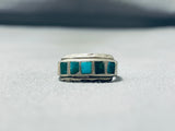 Fascinating Vintage Native American Navajo Blue Green Turquoise Inlay Sterling Silver Ring-Nativo Arts