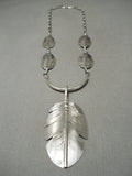 Incredibly Detailed Hand Carved Native American Navajo Feather Sterling Silver Necklace-Nativo Arts