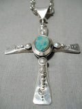 Exquisite Native American Navajo Royston Turquoise Sterling Silver Cross Necklace-Nativo Arts