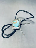 Magnificent Vintage Native American Navajo Pilot Mountain Turquoise Sterling Silver Bolo Signed-Nativo Arts