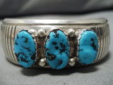 Thicker!! Vintage Native American Navajo Deep Blue Turquoise Sterling Silver Bracelet Old-Nativo Arts