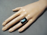 Eye Catching Zuni Native American Turquoise Jet Sterling Silver Ring-Nativo Arts