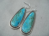 Boyd Jr Signed Native American Navajo Pilot Mountain Turquoise Sterling Silver Earrings-Nativo Arts