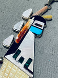 Phil Gia Vintage Native American Zuni Inlay Textured Turquoise Sterling Silver Necklace-Nativo Arts