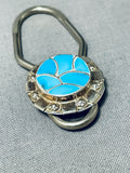 Signed Vintage Native American Zuni Turquoise Floral Sterling Silver Keychain-Nativo Arts