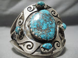 Important Vintage Native American Navajo Last Chance Turquoise Sterling Silver Bracelet Old-Nativo Arts