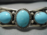 Stunning Vintage Native American Navajo Turquoise Wave Sterling Silver Bracelet Old Cuff-Nativo Arts