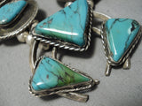 Chunky Vintage Native American Navajo Turquoise Sterling Silver Squash Blossom Necklace-Nativo Arts