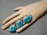 One Of Biggest Craziest Native American Navajo Carico Lake Turquoise Sterling Silver Ring-Nativo Arts