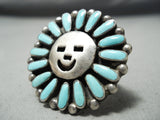 Heavy Happy Face Vintage Native American Navajo Turquoise Sterling Silver Ring-Nativo Arts