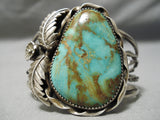 Vivid Natural Green Vintage Native American Navajo Royston Turquoise Sterling Silver Bracelet-Nativo Arts