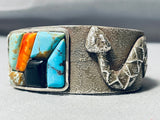 One Of Most Unique Ever Vintage Native American Navajo Nturquoise Inlay Sterling Silver Bracelet-Nativo Arts