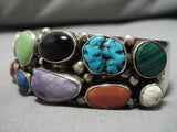 Sample Of Stones Vintage Native American Navajo Turquoise Gaspeite Sterling Silver Bracelet-Nativo Arts
