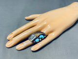 Big Signed Native American Navajo Turquoise Sterling Silver Ring-Nativo Arts
