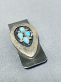 Exquisite Vintage Native American Navajo Turquoise Inlay Sterling Silver Money Clip-Nativo Arts