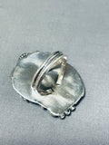 Gigantic Mens Native American Navajo Turquoise Coral Sterling Silver Leaf Ring-Nativo Arts