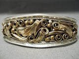 Incredibly Intricate! Vintage Native American Navajo Sterling Silver Leaf Gold Bracelet-Nativo Arts