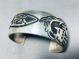 Native American Completely Hand Carved Vintage Navajo Sterling Silver Native Woman Bracelet-Nativo Arts