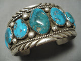 Rare Graduating Turquoise Vintage Native American Navajo Sterling Silver Bracelet Old-Nativo Arts