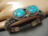 Intense Turquoise Vintage Native American Navajo Tahe Sterling Silver Bracelet Cuff-Nativo Arts