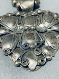 Huge Heart Vintage Native American Navajo Sterling Silver Hand Tooled Necklace-Nativo Arts