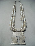 Rare Larger Vintage Native American Zuni Turquoise Owl Sterling Silver Squash Blossom Necklace-Nativo Arts