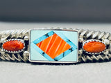 Important Vintage Native American Navajo Ray Tracey Turquoise Sterling Silver Wire Bracelet-Nativo Arts