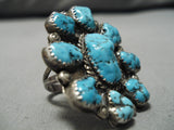 Exquisite Vintage Native American Navajo Ray Tom Chunky Blue Turquoise Sterling Silver Ring-Nativo Arts
