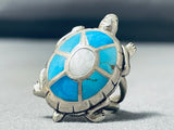 Outstanding Vintage Native American Navajo Kingman Turquoise & Mop Sterling Silver Tiurtle Ring-Nativo Arts