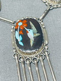 Beyond Cute Vintage Native American Zuni Turquoise Hummingbird Sterling Silver Necklace-Nativo Arts
