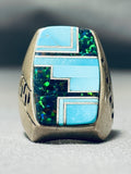 Thicker Vintage Native American Navajo Inlay Turquoise Sterling Silver Ring-Nativo Arts