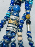 Native American Authentic Singer Rare Rounded Lapis Sterling Silver Necklace-Nativo Arts