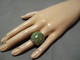 Exquisite Navajo Native American Dome Green Turquoise Inlay Sterling Silver Ring-Nativo Arts