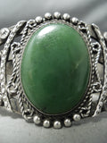 Early Heavy Vintage Native American Navajo Green Turquoise Sterling Silver Bracelet Old-Nativo Arts
