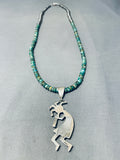 Dancing Kokopelli Native American Navajo Green Turquoise Sterling Silver Necklace-Nativo Arts