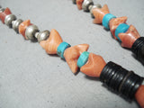 One Of The Best Choker Vintage Native American Navajo Turquoise Coral Sterling Silver Necklace-Nativo Arts