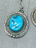 Beautiful Vintage Native American Navajo Morenci Turquoise Sterling Silver Earrings-Nativo Arts