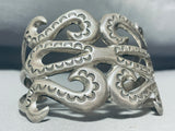 Very Old Vintage Native American Navajo Sterling Silver Hand Tooled Thorn Bracelet-Nativo Arts